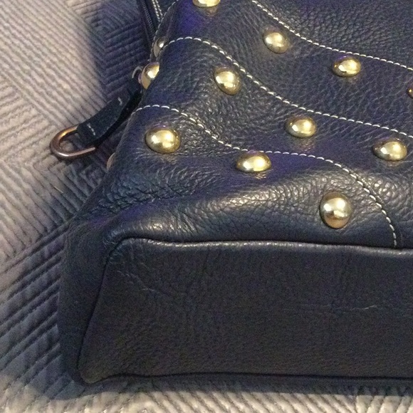 Guia’s large blue leather satchel for women - Picture 5 of 9